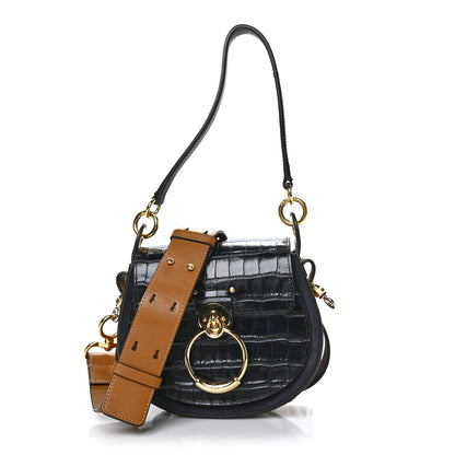 Chloe Calfskin Crocodile Embossed Small Tess Bag Full Blue 1 of 8