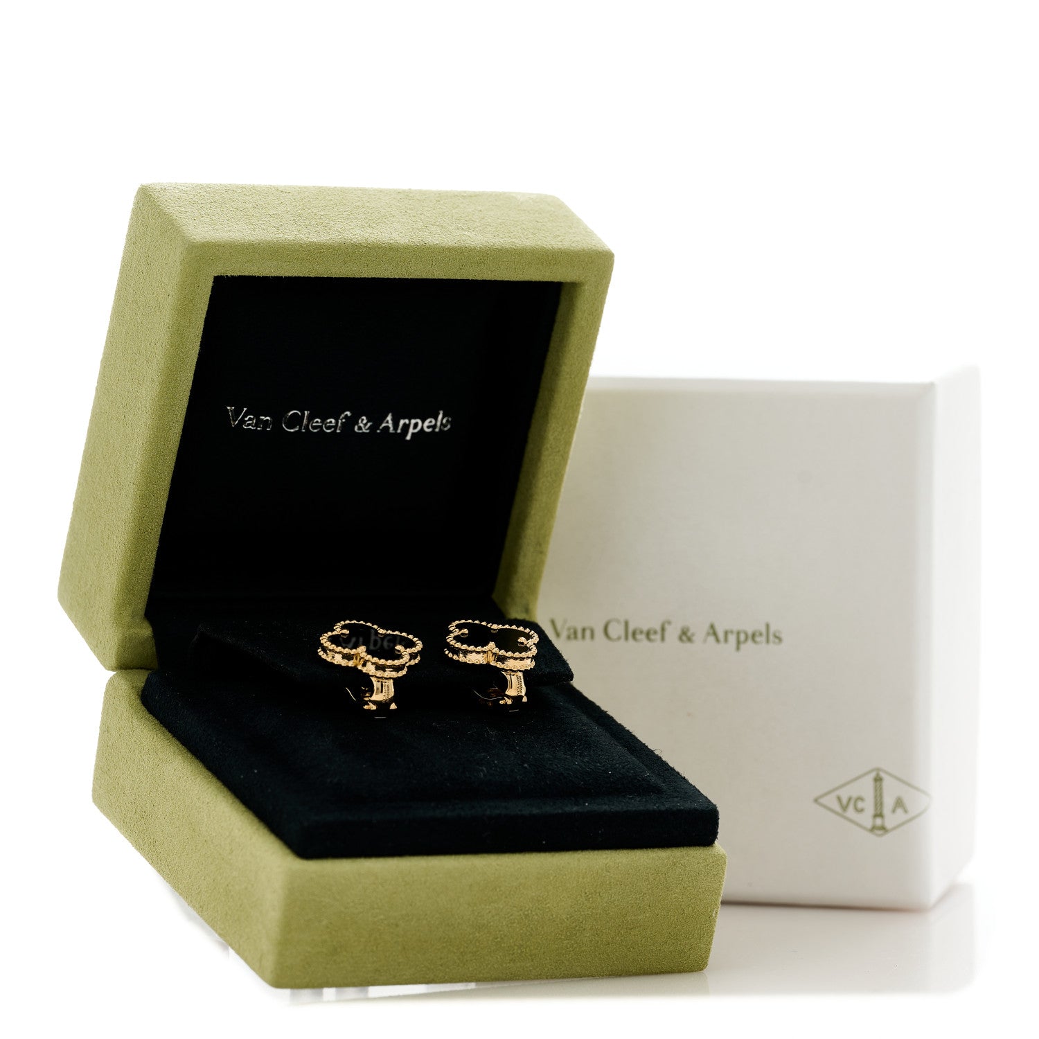 Van Cleef & Arpels 18K Yellow Gold Black Onyx Vintage Alhambra Earrings 5 of 5