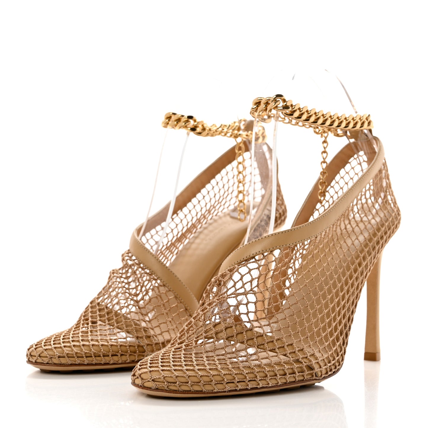 Mesh Nappa Chunky Chain Sandals 40 Beige Pony