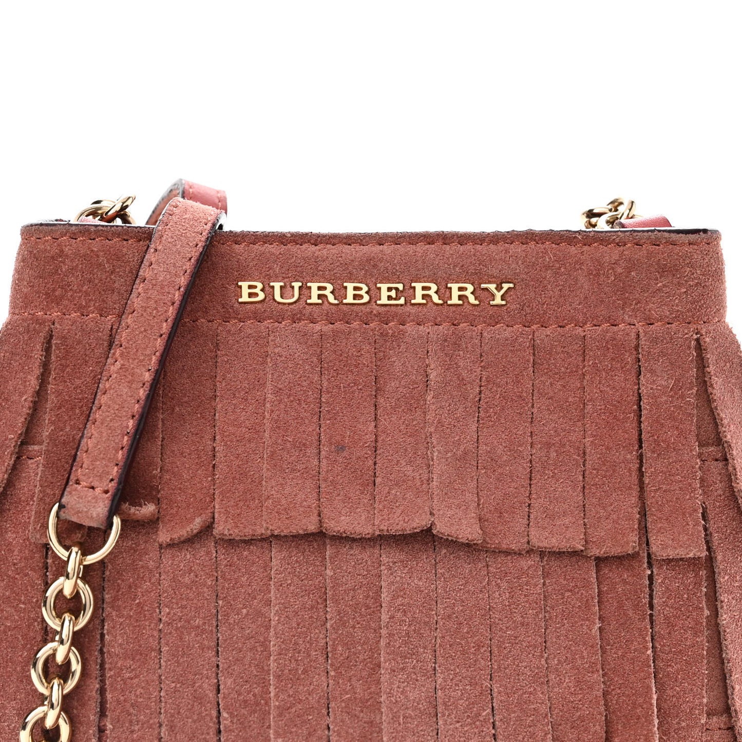 Suede Fringe Mini Bucket Bag Russet Pink