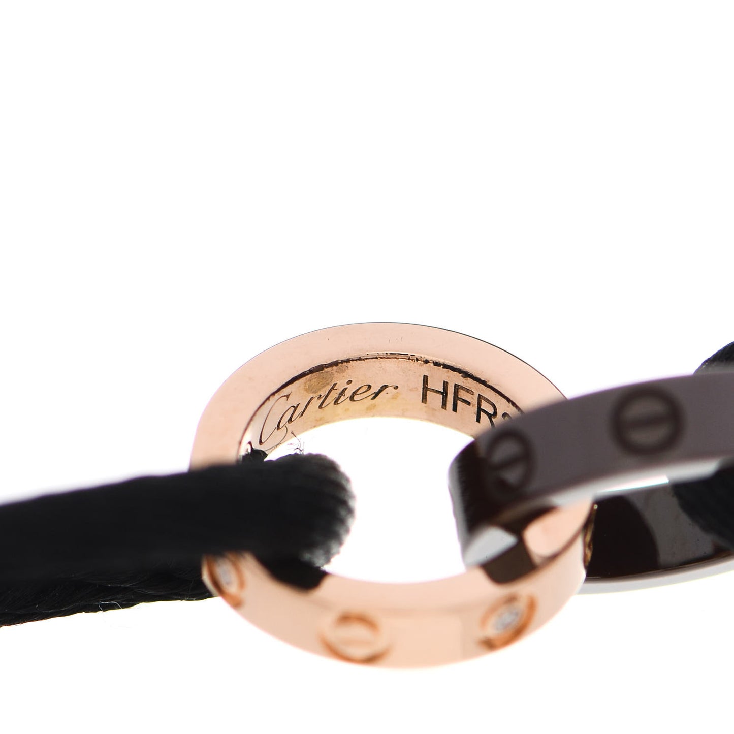 18K Pink Gold Ceramic 4 Diamond LOVE Cord Bracelet Black