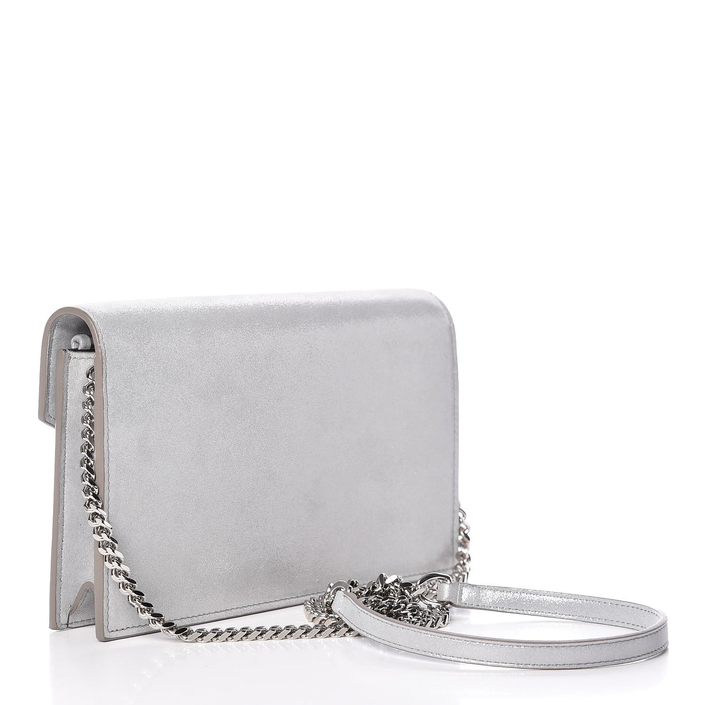 Metallic Fabric Monogram Envelope Chain Wallet Silver