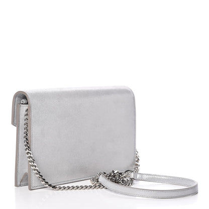 Saint Laurent Metallic Fabric Monogram Envelope Chain Wallet Silver 3 of 11