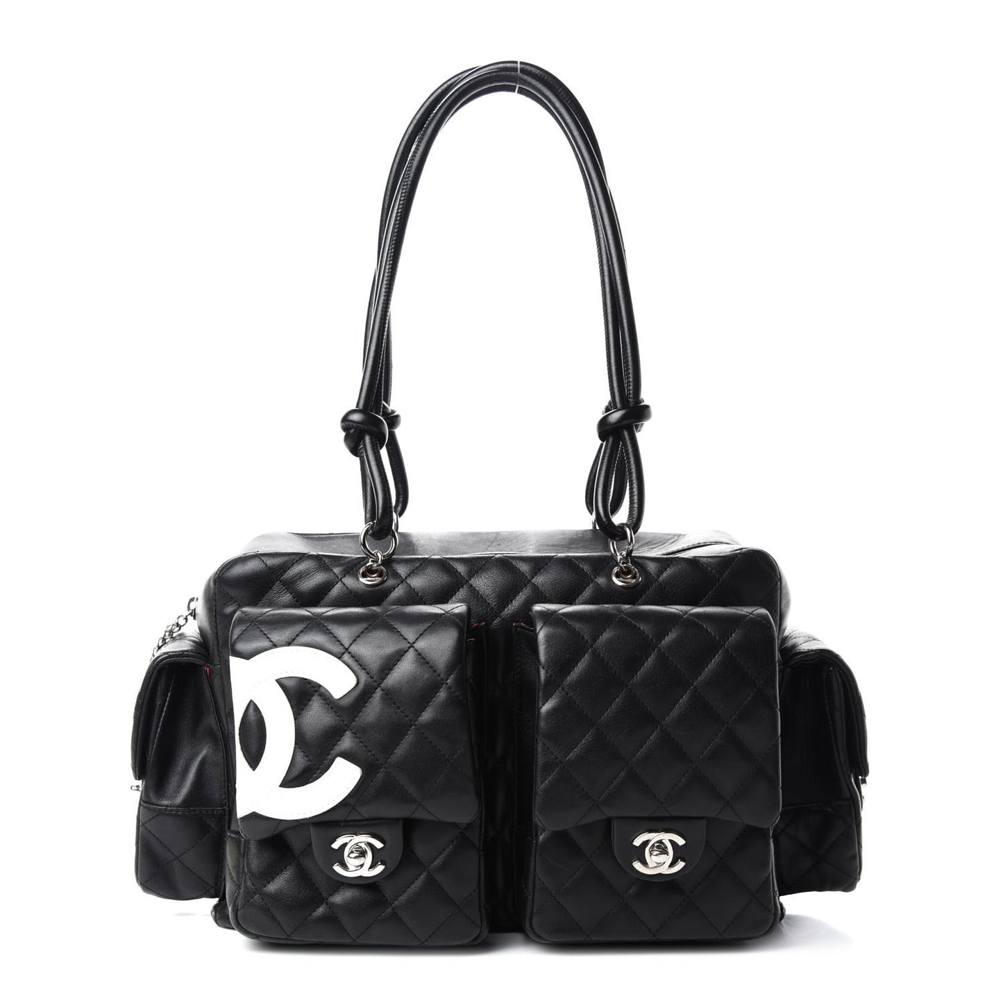 Calfskin Quilted Large Cambon Multipocket Reporter Black White