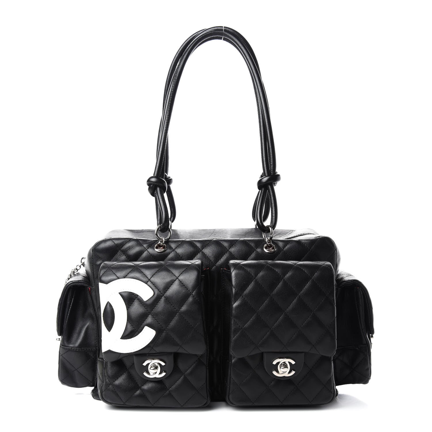 Chanel Calfskin Quilted Large Cambon Multipocket Reporter Black White 1 of 9