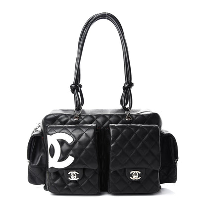 Chanel Calfskin Quilted Large Cambon Multipocket Reporter Black White 1 of 9