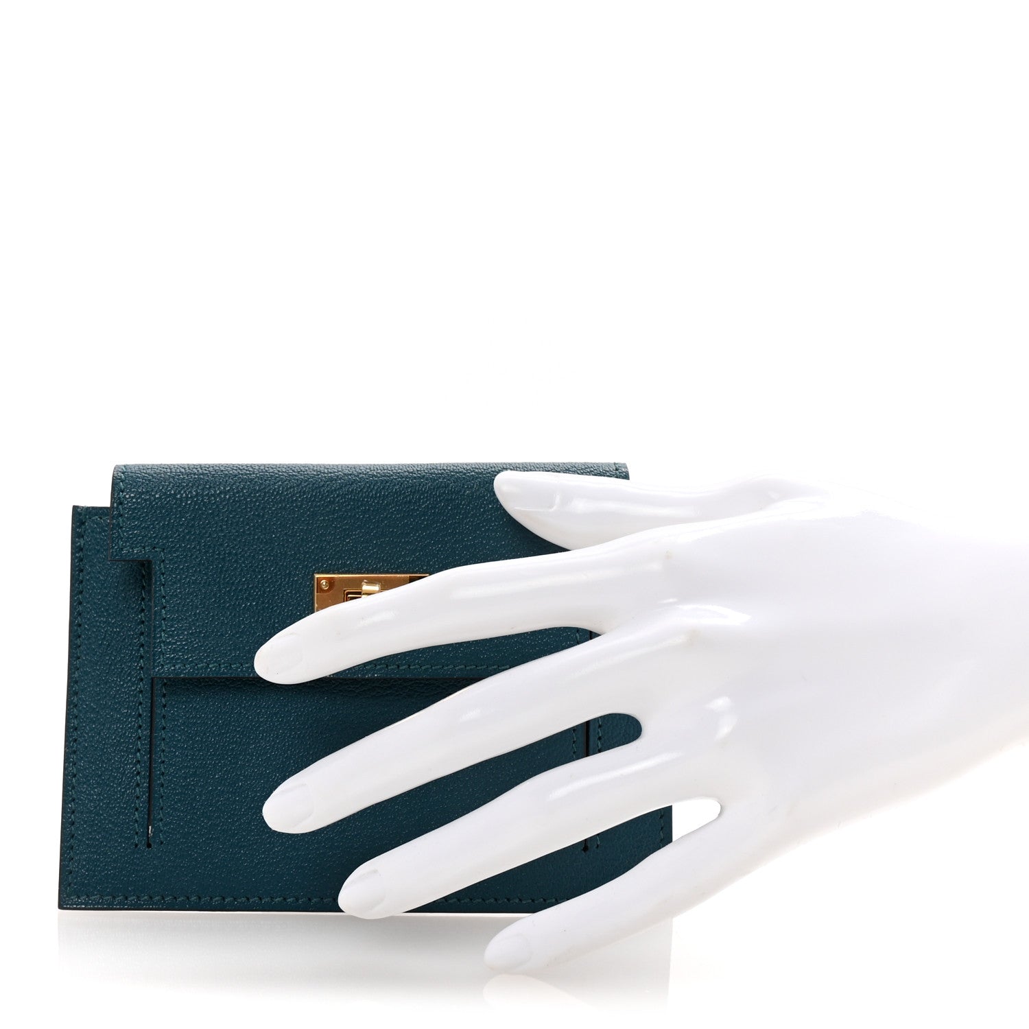Hermes Chevre Mysore Kelly Pocket Compact Wallet Vert Bosphore 2 of 8