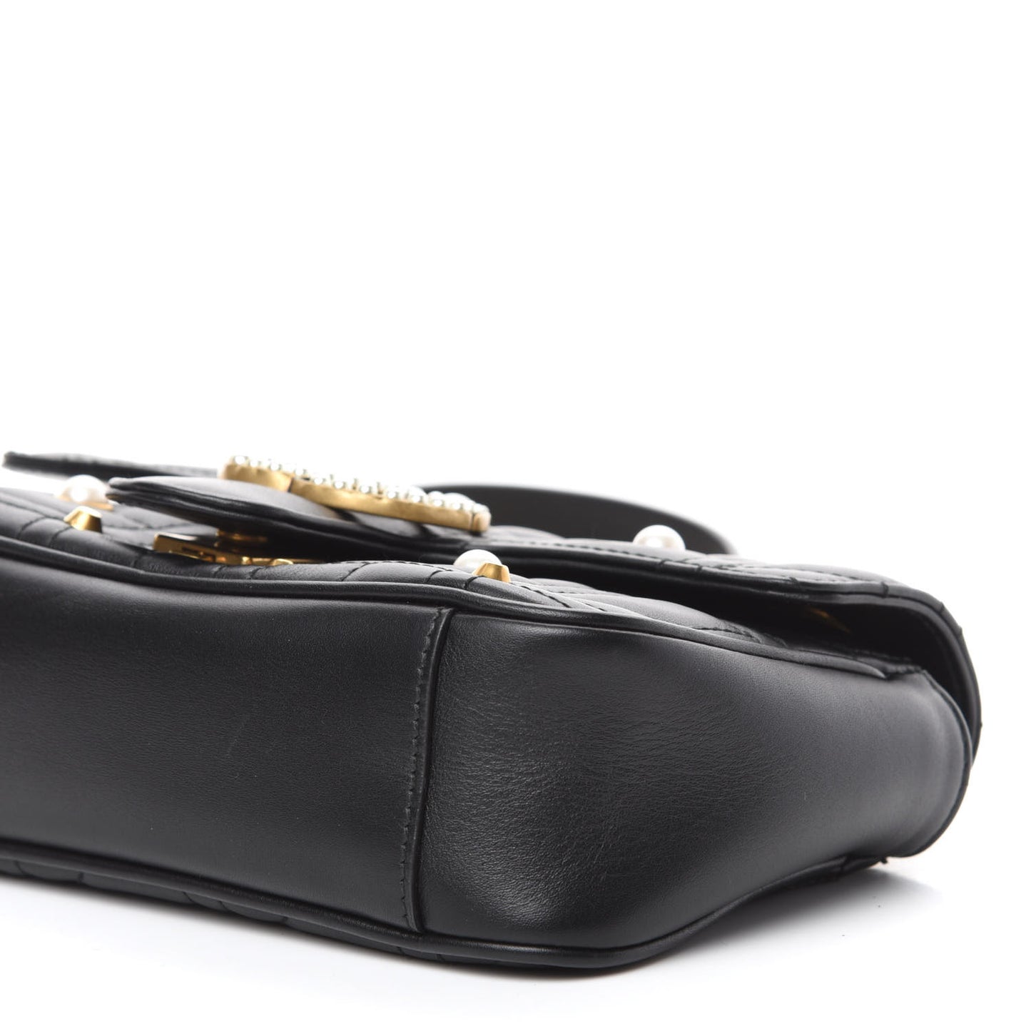 Calfskin Matelasse Studded Mini Pearly GG Marmont Shoulder Bag Black