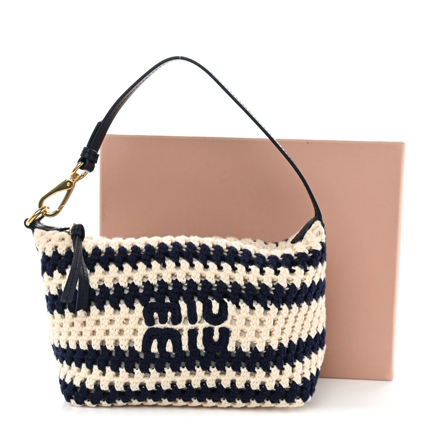 Miu Miu Fabric Crochet Pouch Blue White 9 of 9