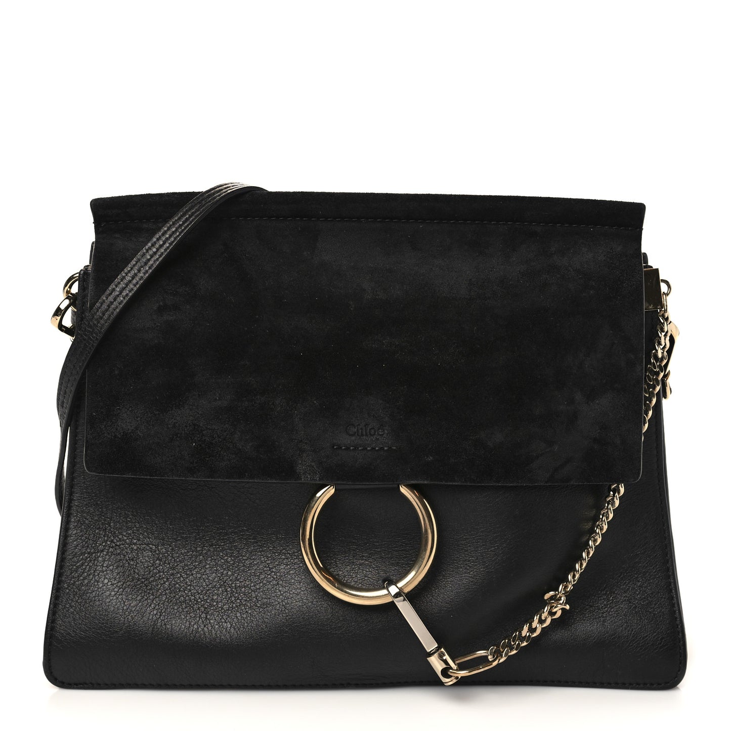 Suede Calfskin Medium Faye Shoulder Bag Black