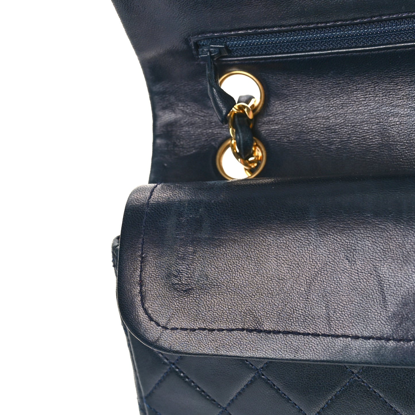 Lambskin Quilted Small Double Flap Navy
