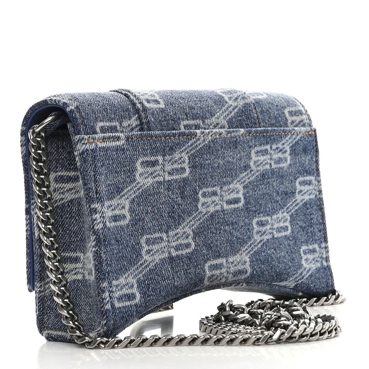 Balenciaga Denim BB Monogram Hourglass Chain Bag Blue 3 of 10
