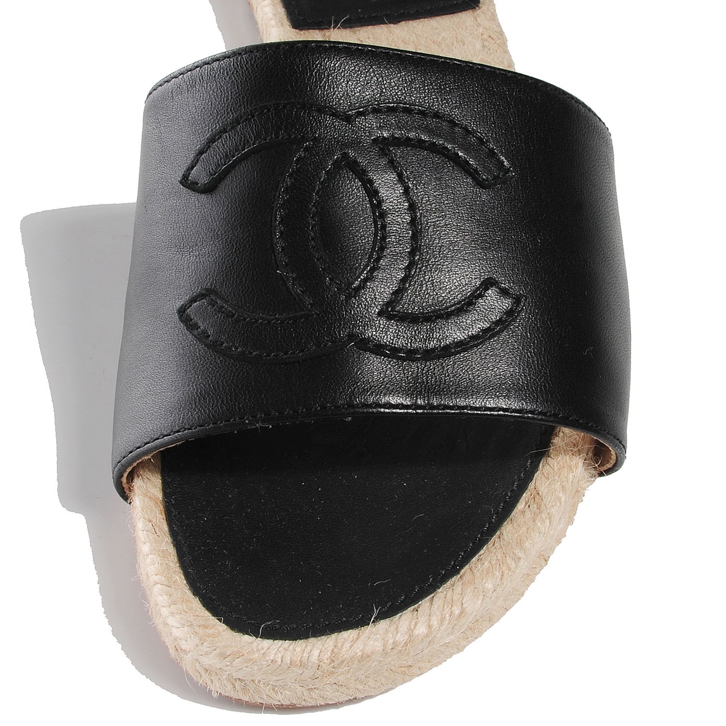 Lambskin CC Espadrille Slip On Sandals 38 Black