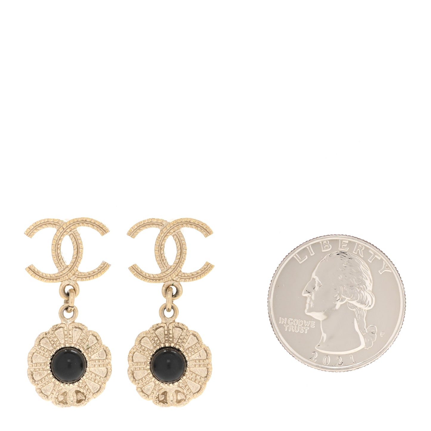 Bead Camelia CC Drop Earrings Gold Black