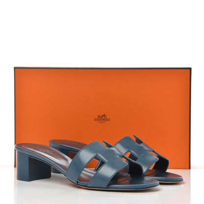 Hermes Calfskin Oasis Sandals 36 Bleu Velvet 9 of 9