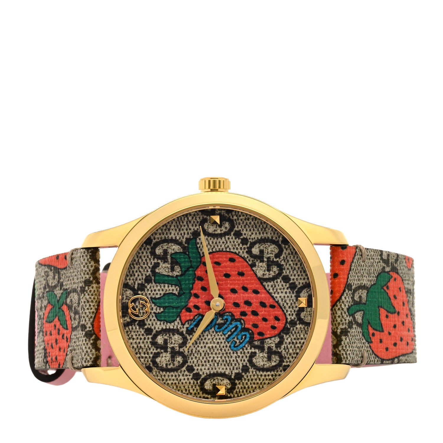 Gucci Stainless Steel Canvas 38mm G-Timeless GG Supreme Strawberry Quartz Watch Brown 2 of 4