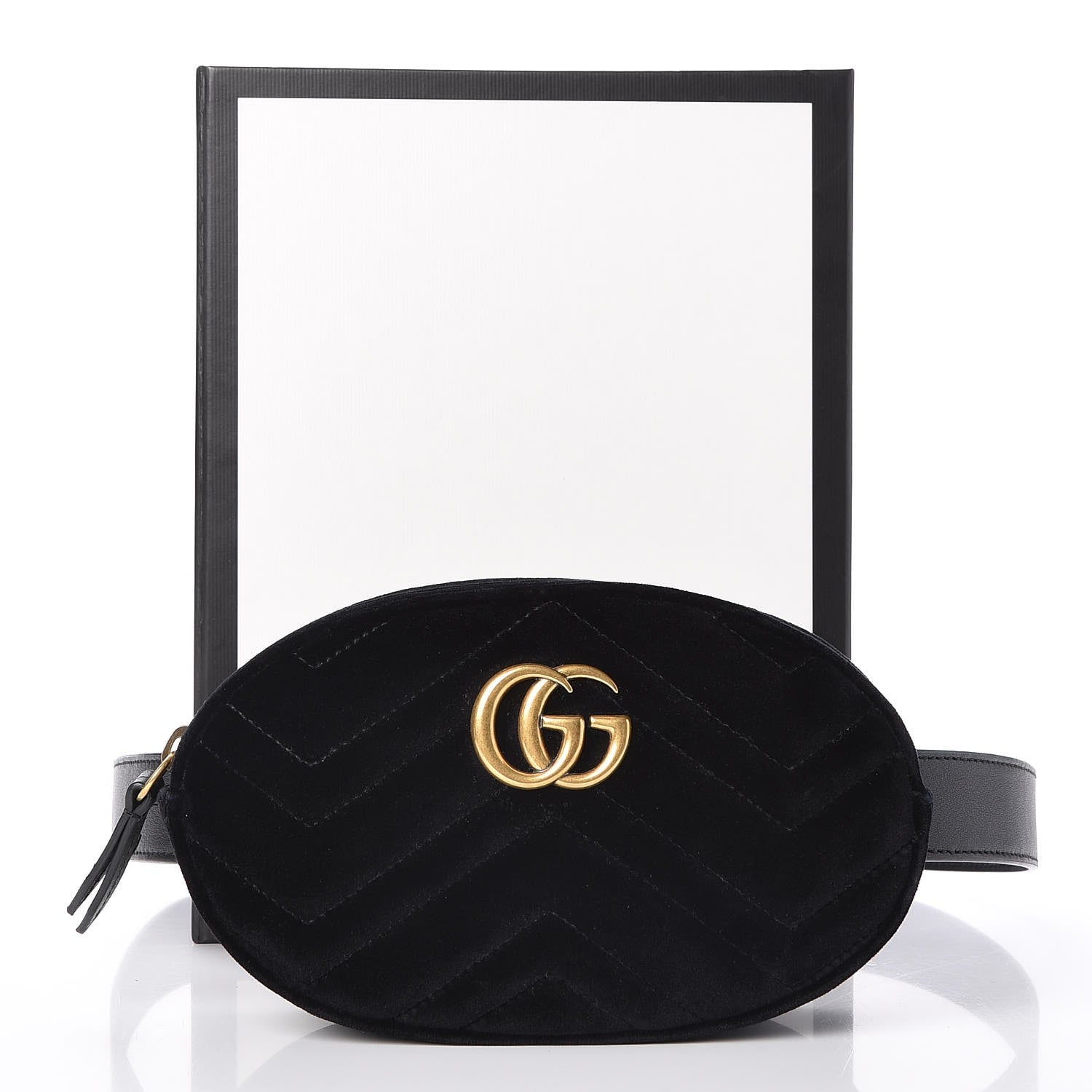 Gucci Velvet Matelasse GG Marmont Belt Bag 85 34 Black 8 of 8