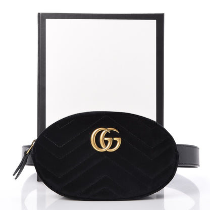 Gucci Velvet Matelasse GG Marmont Belt Bag 85 34 Black 8 of 8