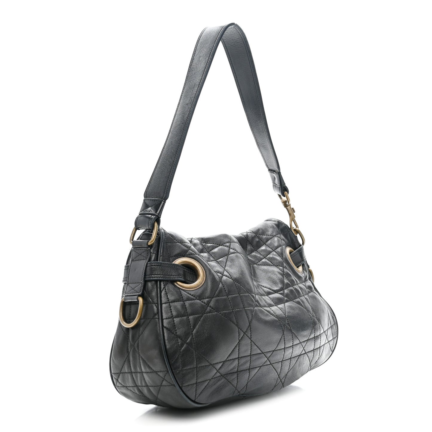 Lambskin Cannage Flap Messenger Bag Black