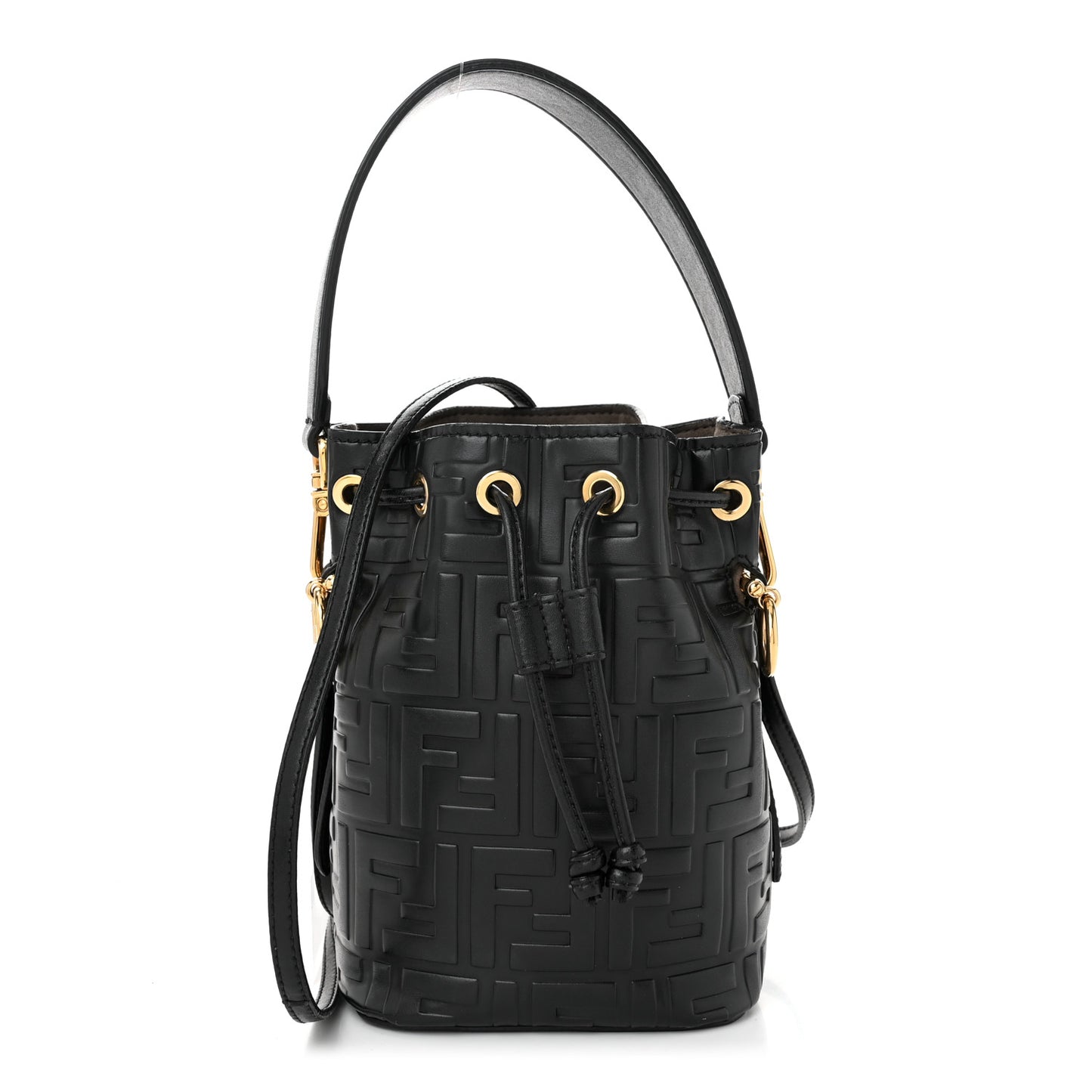 Vitello Liberty F is Fendi FF 1974 Embossed Mini Mon Tresor Bucket Bag Black
