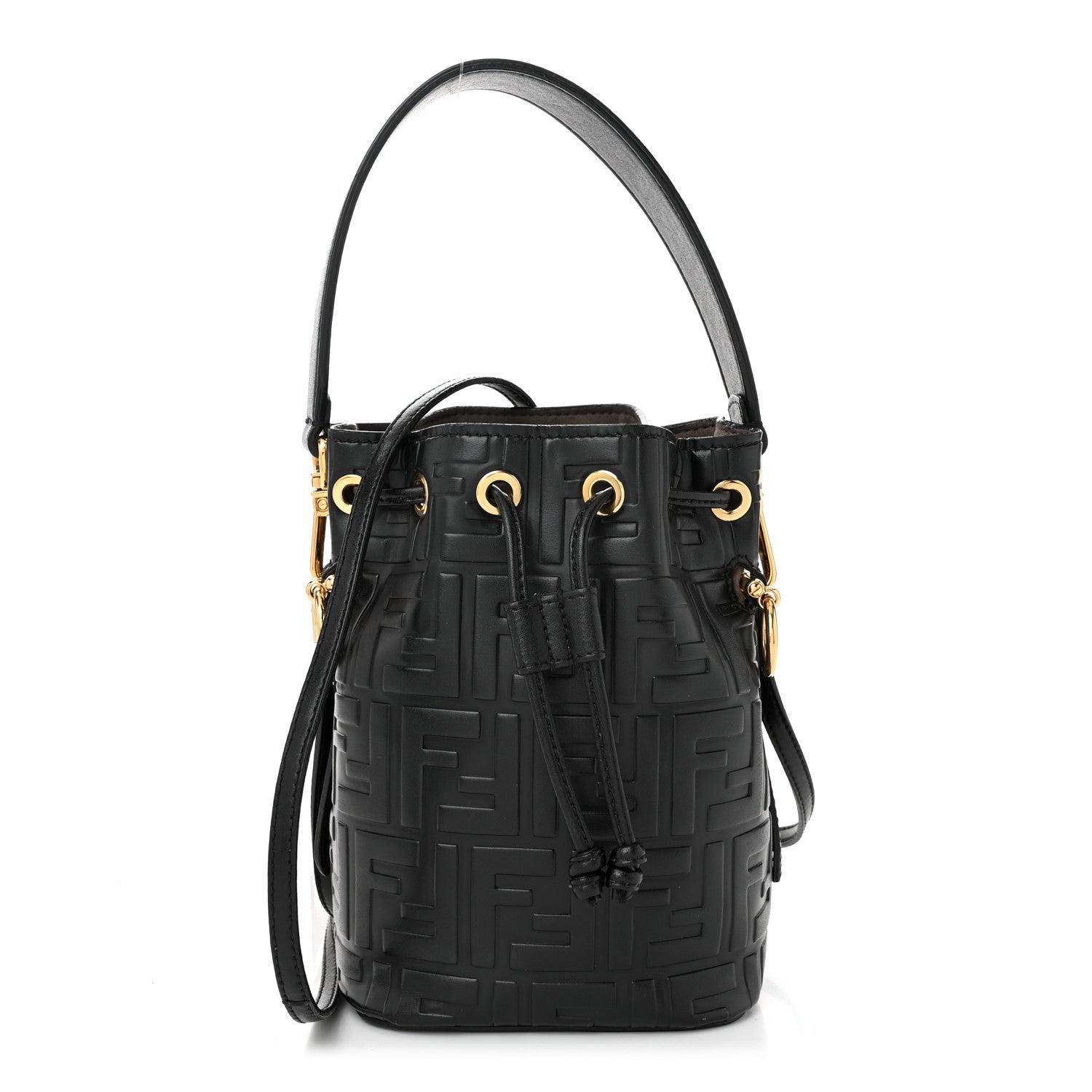 Fendi Vitello Liberty F is Fendi FF 1974 Embossed Mini Mon Tresor Bucket Bag Black 1 of 10