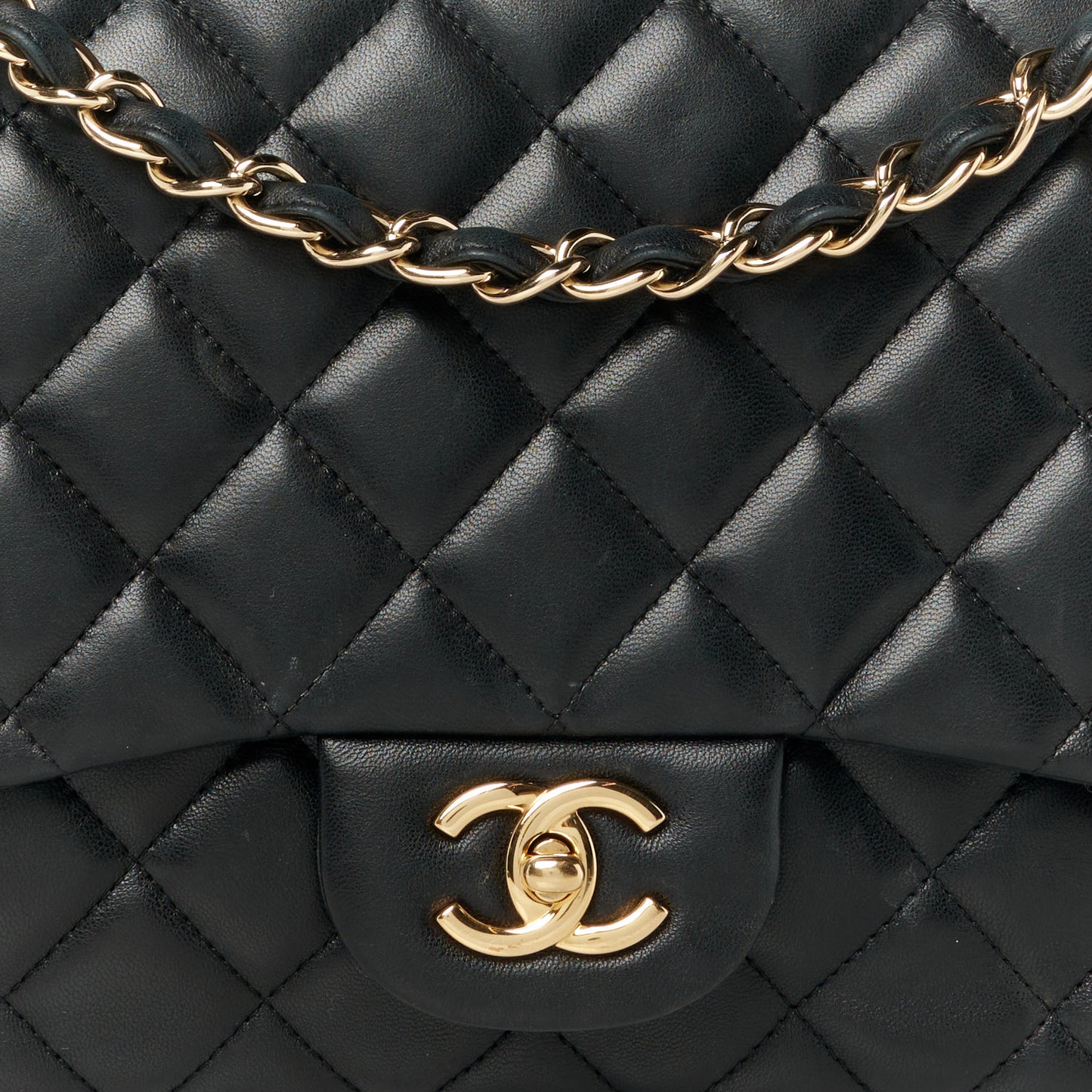Lambskin Quilted Maxi Double Flap Black