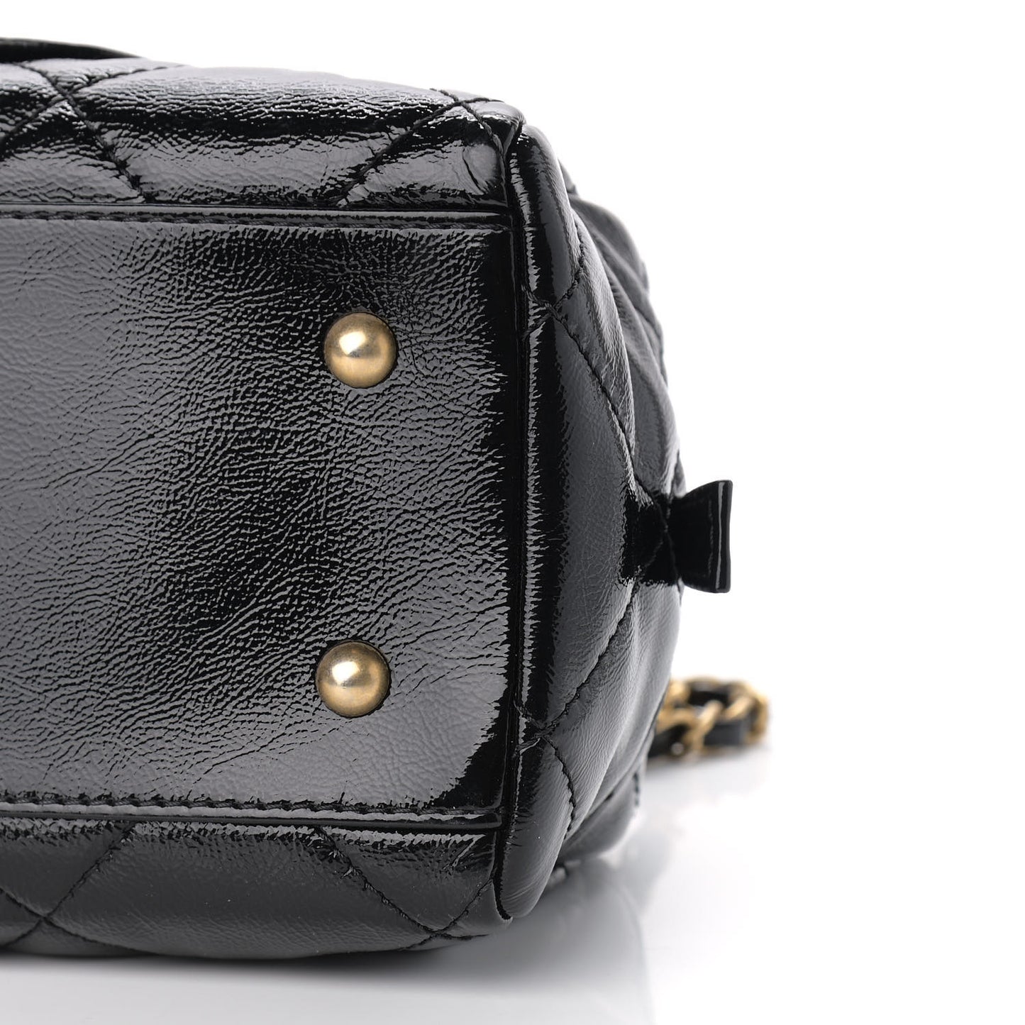 Shiny Aged Calfskin Quilted Bowler Bag Black