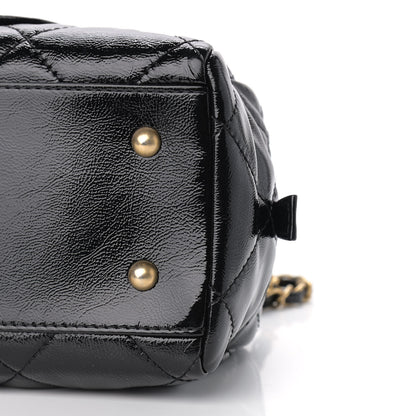 Chanel Shiny Aged Calfskin Quilted Bowler Bag Black 9 of 10