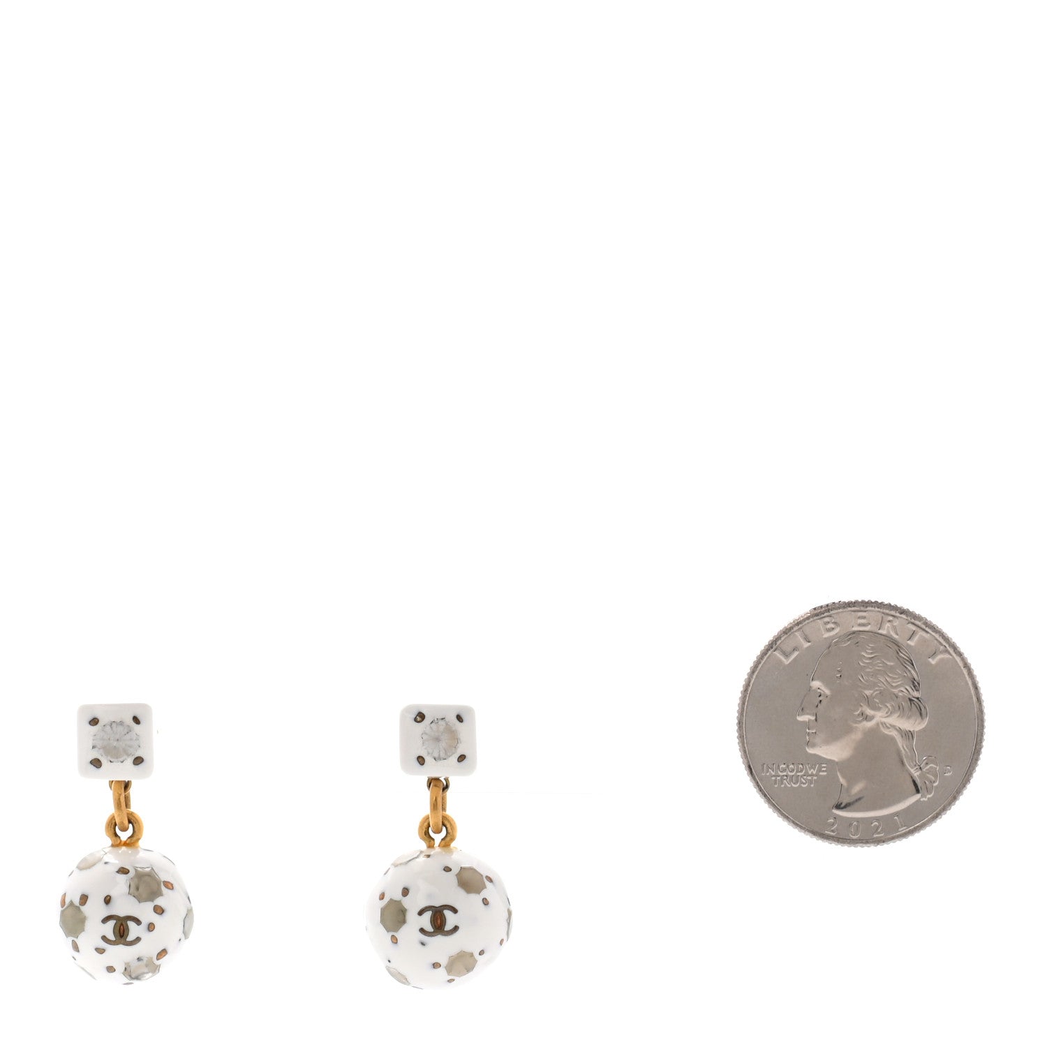 Chanel Soccer Ball CC Drop Earrings White 2 of 8