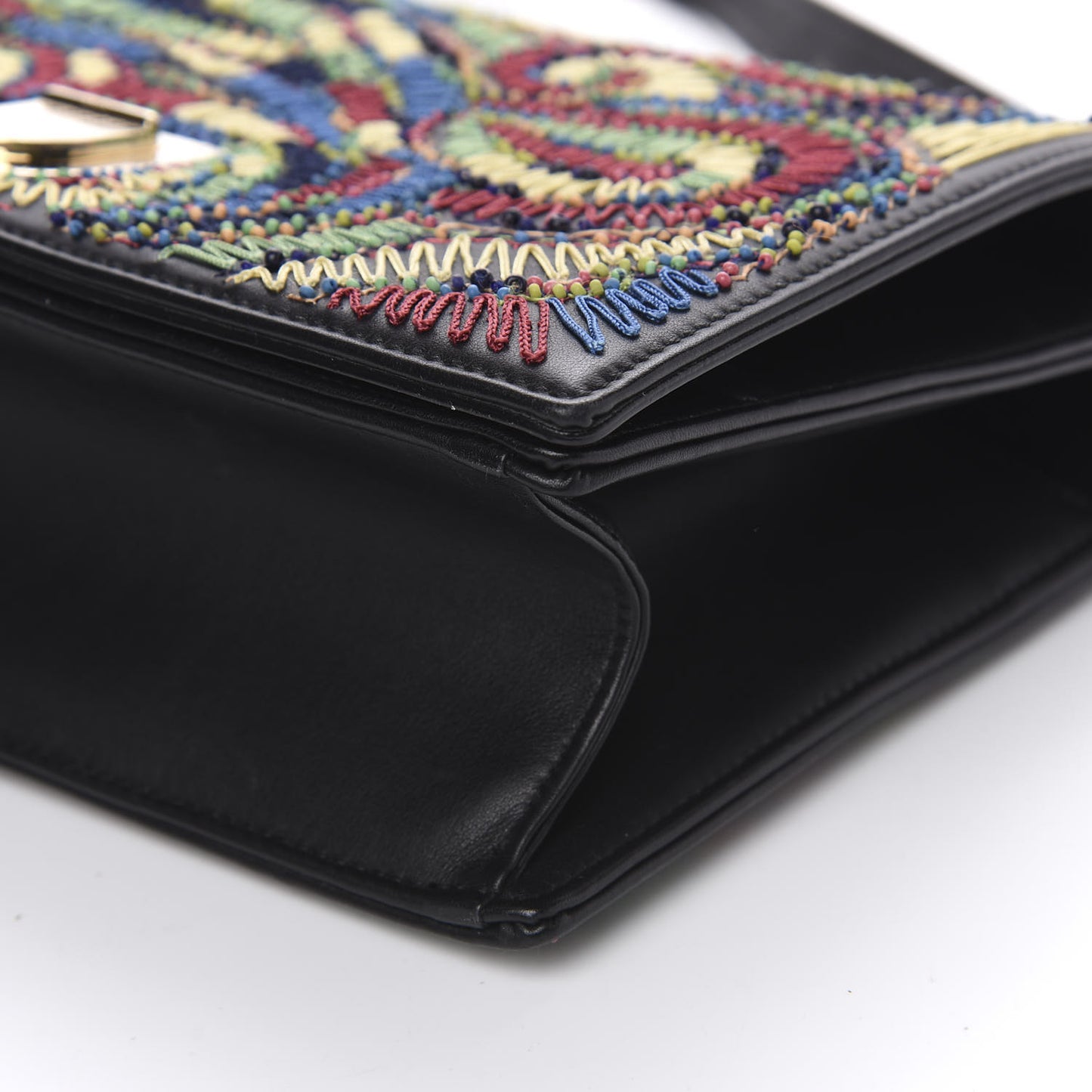 Lambskin Embroidered Medium Diorama Flap Bag Black