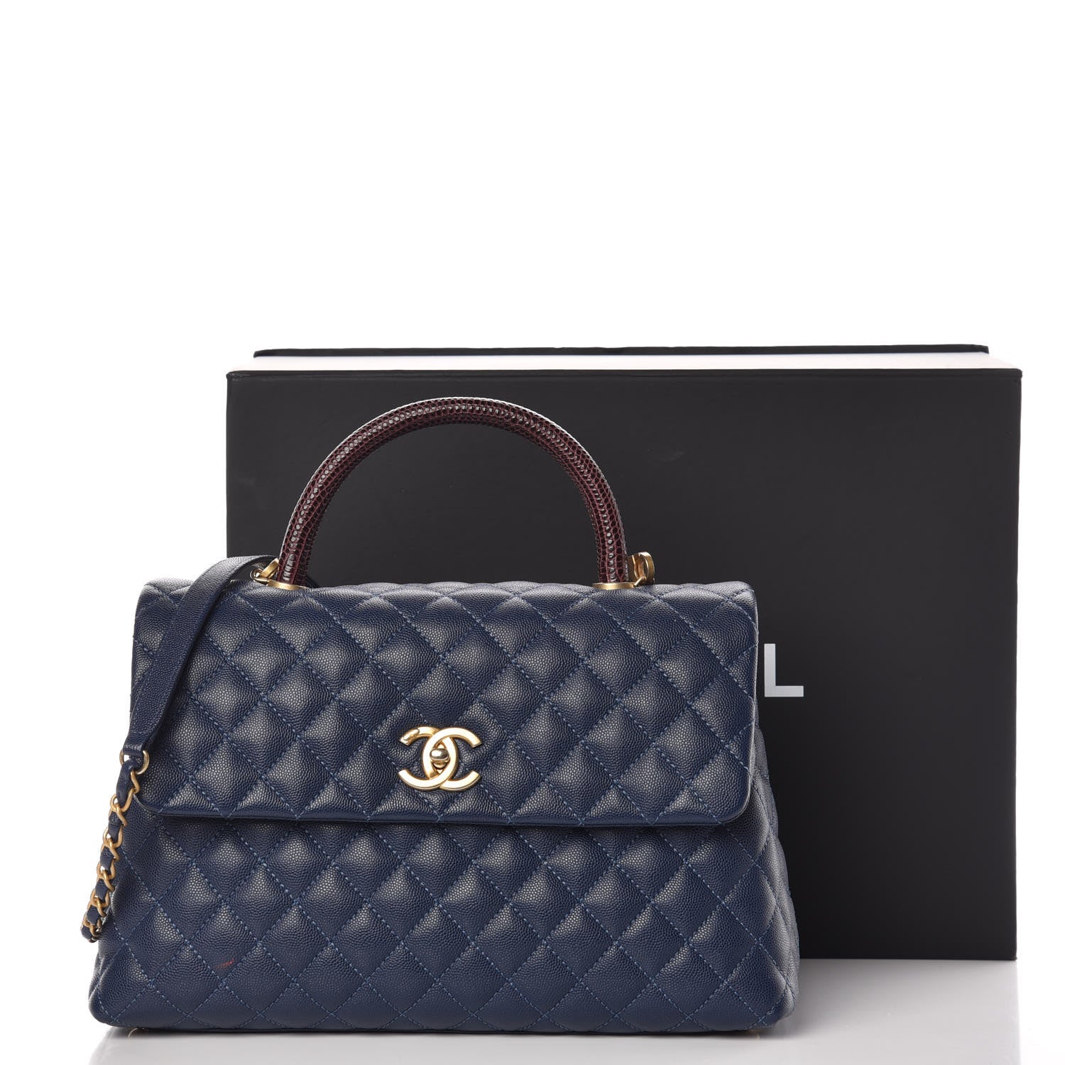 Chanel Caviar Lizard Quilted Medium Coco Handle Flap Navy 13 of 13