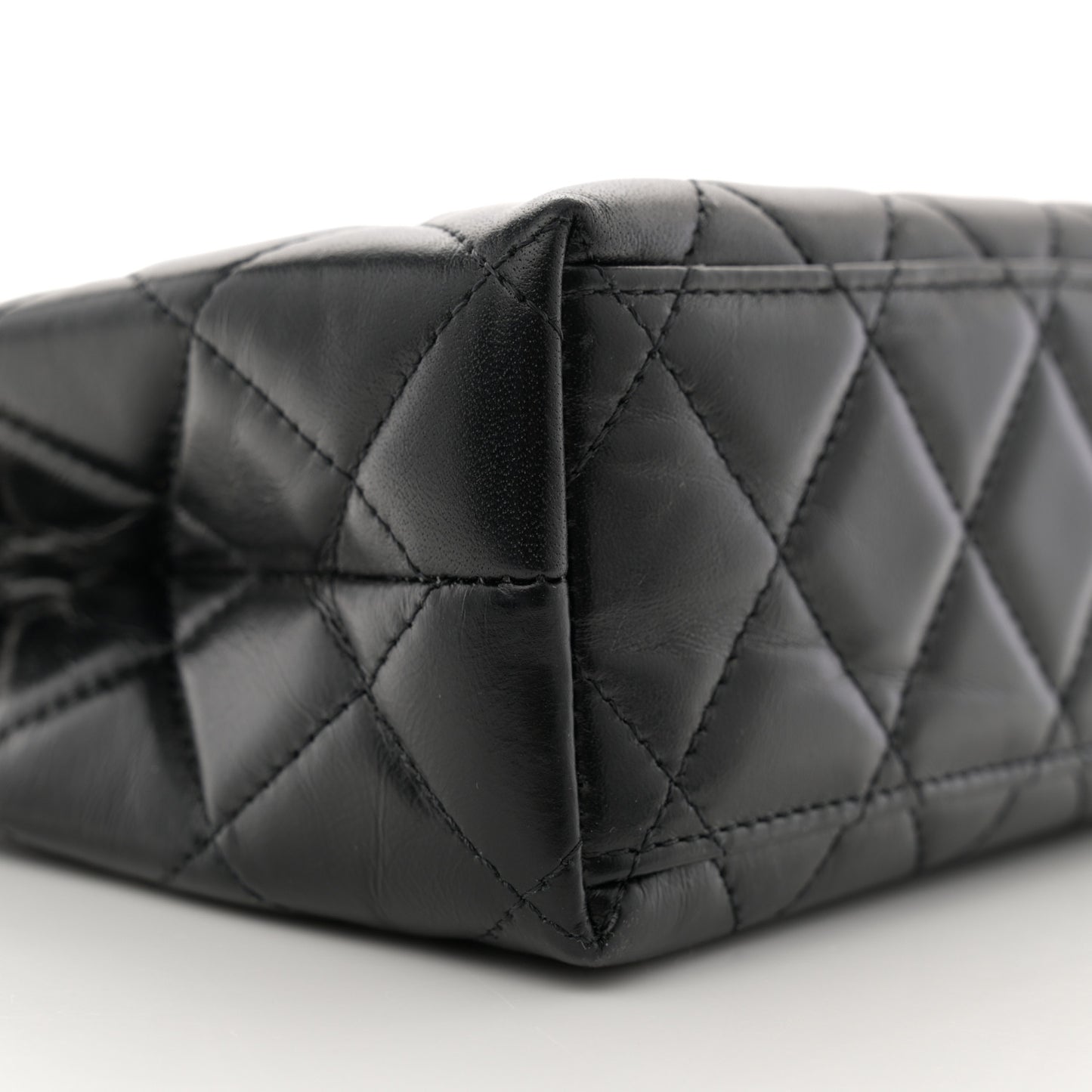 Shiny Aged Calfskin Quilted Nano Kelly Shopper Black