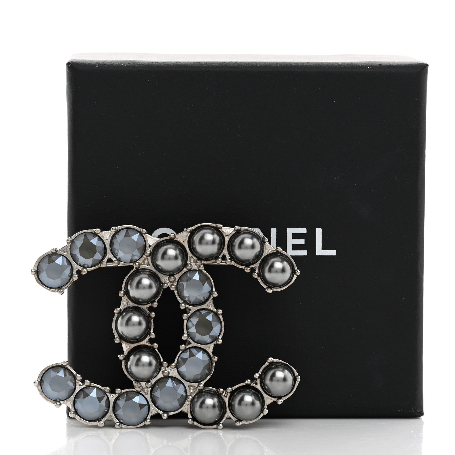 Chanel Crystal Pearl CC Dazzling Domino Brooch Black 4 of 4