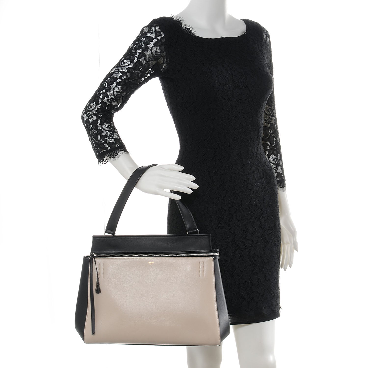 Celine Leather Medium Bi-Color Edge Shoulder Bag Black White 2 of 8