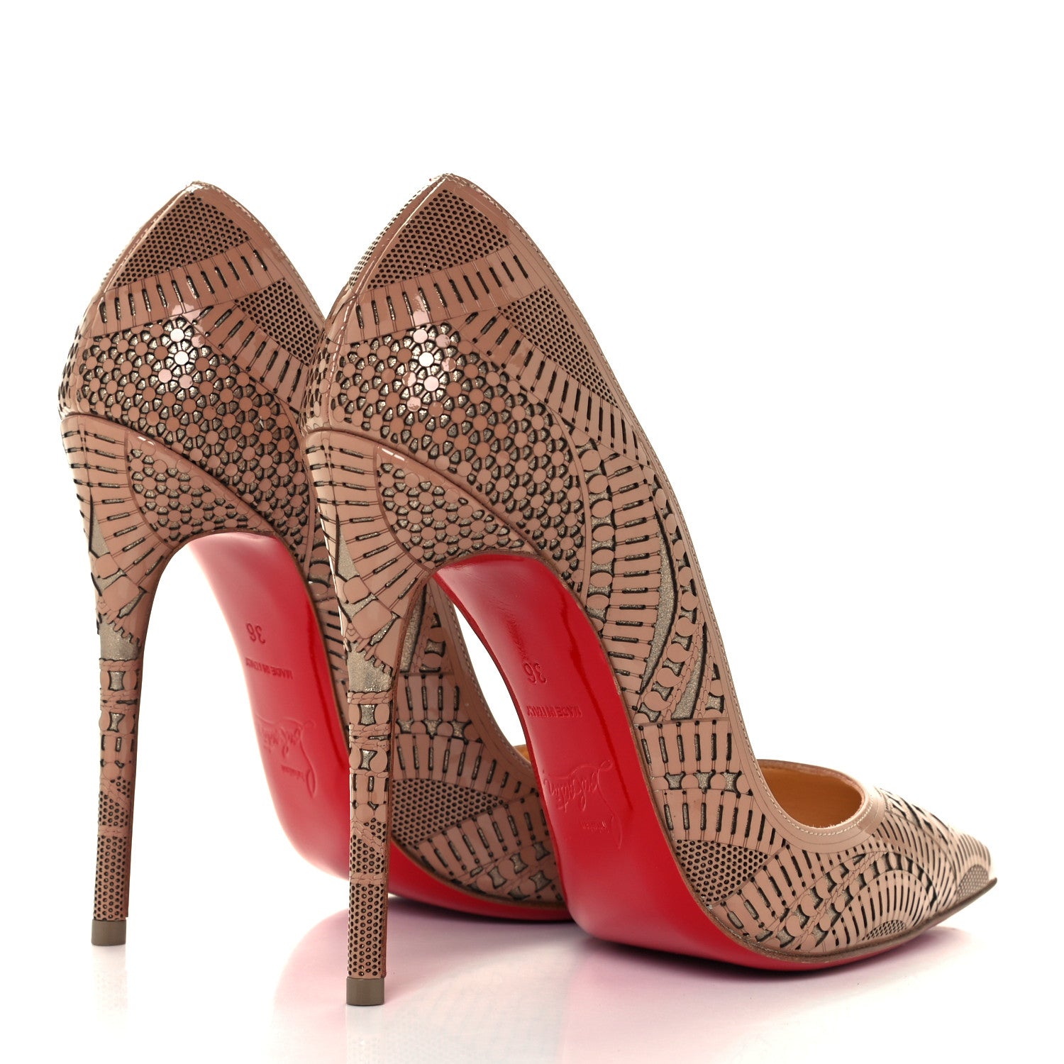 Christian Louboutin Patent Suede Burma Laser Cut Kristali 120 Pumps 36 Nude 4 of 10