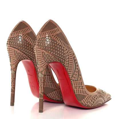 Christian Louboutin Patent Suede Burma Laser Cut Kristali 120 Pumps 36 Nude 4 of 10