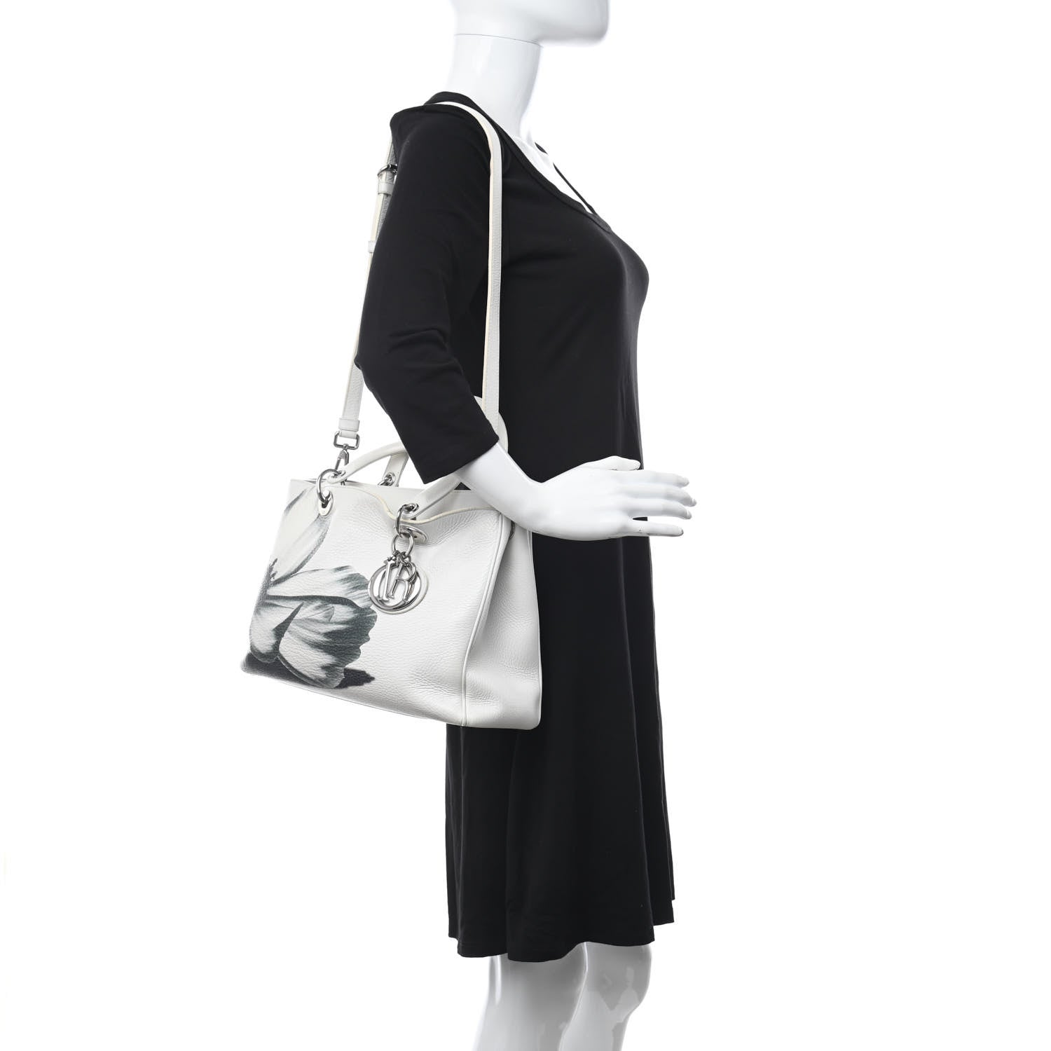 Christian Dior Bullcalf Printed Medium Flower Diorissimo Tote White 3 of 17