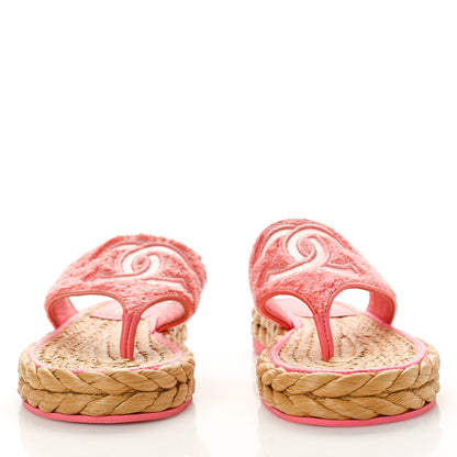 Chanel Terry Cloth Raffia CC Logo Thong Sandals 37 Pink 2 of 9