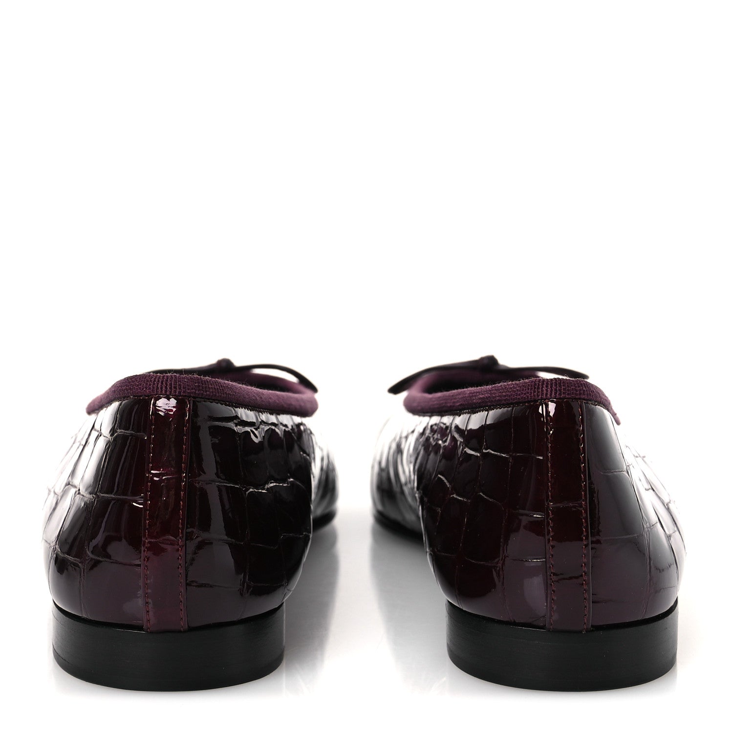 Chanel Patent Calfskin Crocodile Embossed Ballerina Flats  38 Dark Burgundy Black 6 of 11