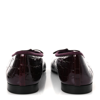 Chanel Patent Calfskin Crocodile Embossed Ballerina Flats  38 Dark Burgundy Black 6 of 11