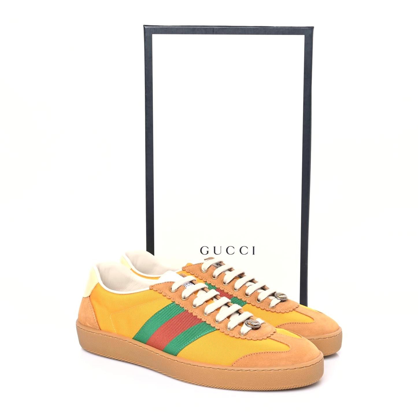 Gucci Nylon Calfskin Suede Web Mens G74 Sneakers 8 Crop Wildflower 11 of 11