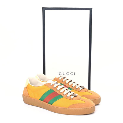 Gucci Nylon Calfskin Suede Web Mens G74 Sneakers 8 Crop Wildflower 11 of 11