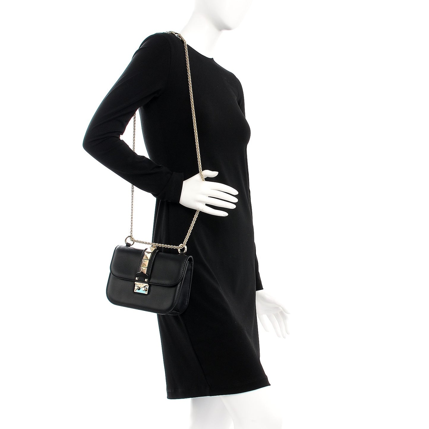 Vitello Small Glam Lock Rockstud Flap Black