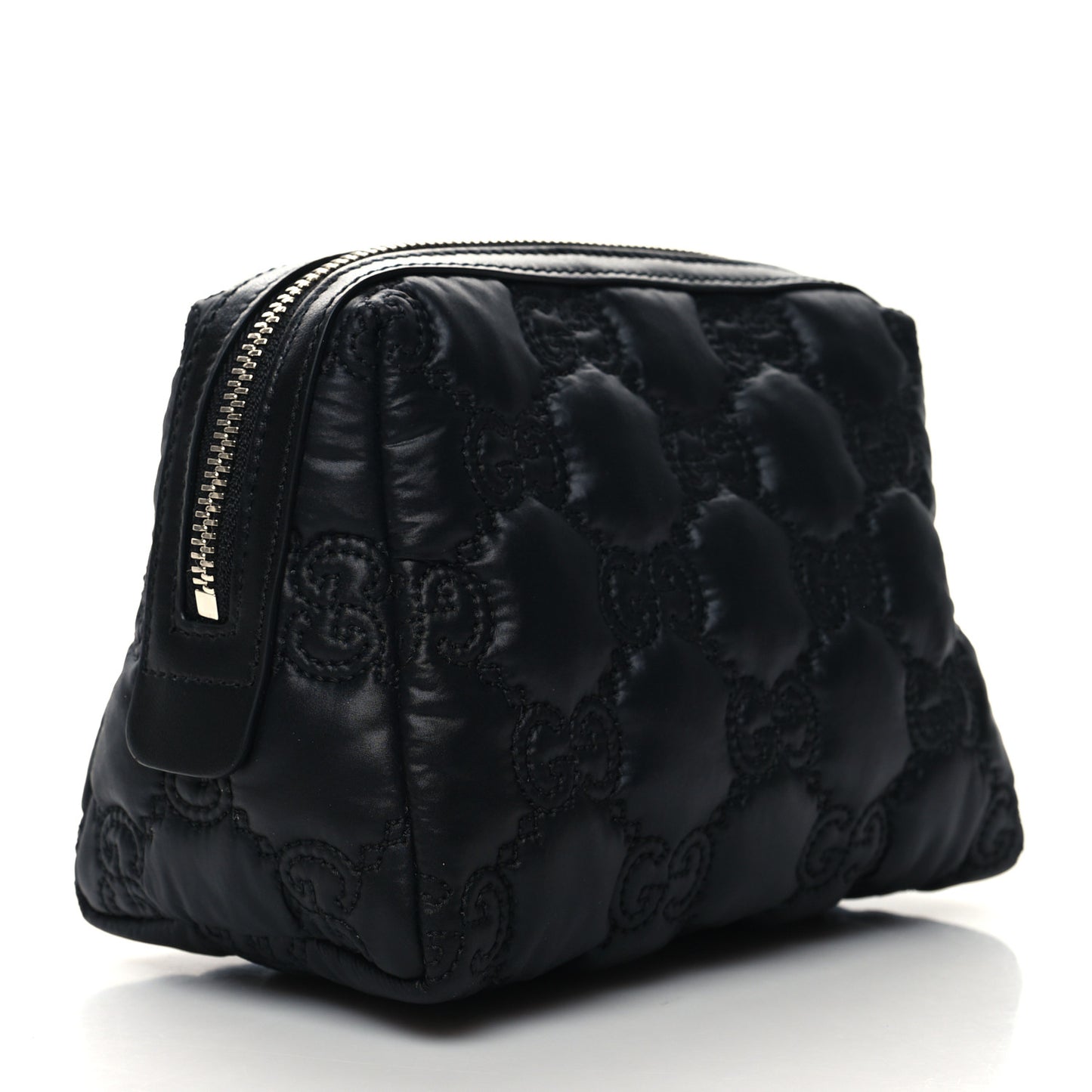 Nylon Calfskin Enamel GG Matelasse Beauty Case Black