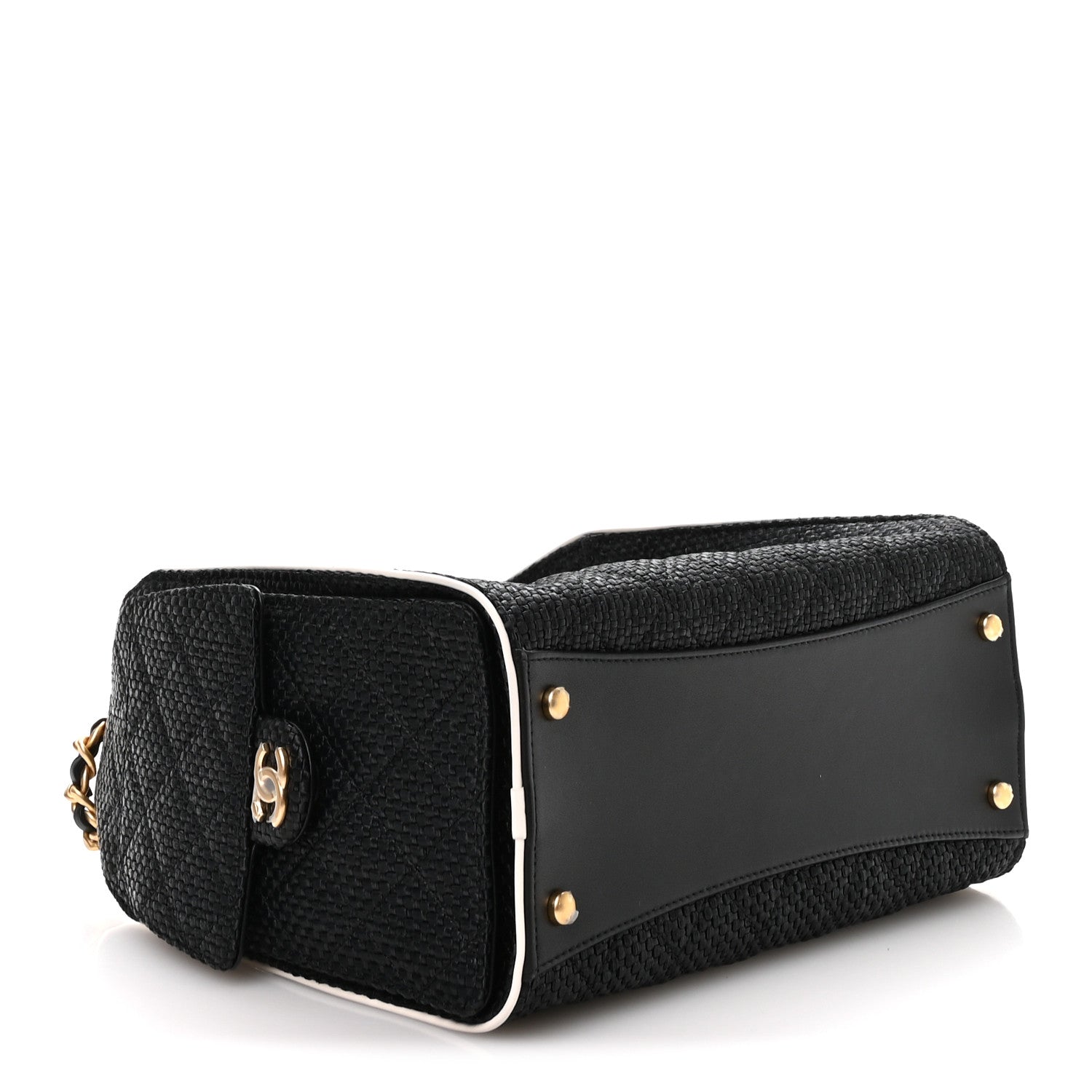 Chanel Braided Raffia Calfskin Small Chanel 25 Handbag Black White 3 of 10