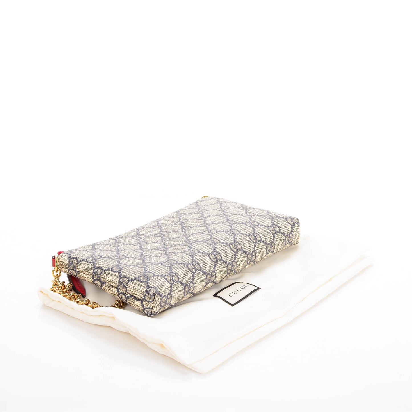 GG Supreme Monogram Wrist Wallet Beige Hibiscus Red