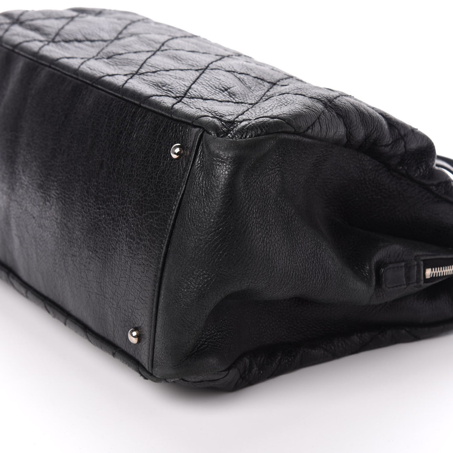 Glazed Calfskin Diamond Stitched XL On The Road Zip Tote Black