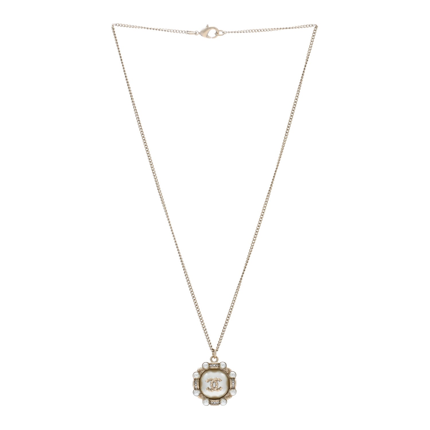 Chanel Pearl Crystal CC Pendant Necklace Gold 2 of 5