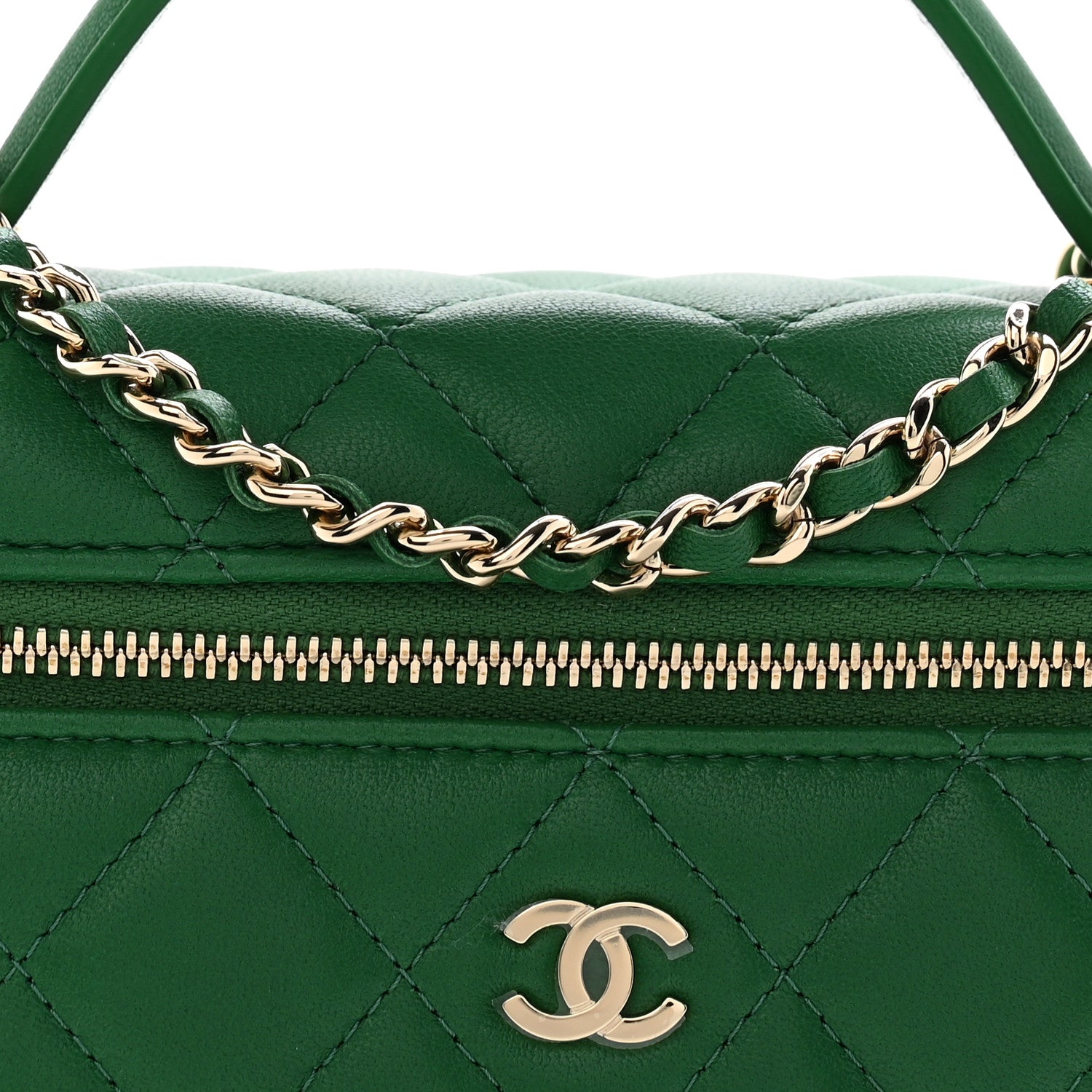Chanel Lambskin Quilted Top Handle Slim Vanity With Chain Green 8 of 11