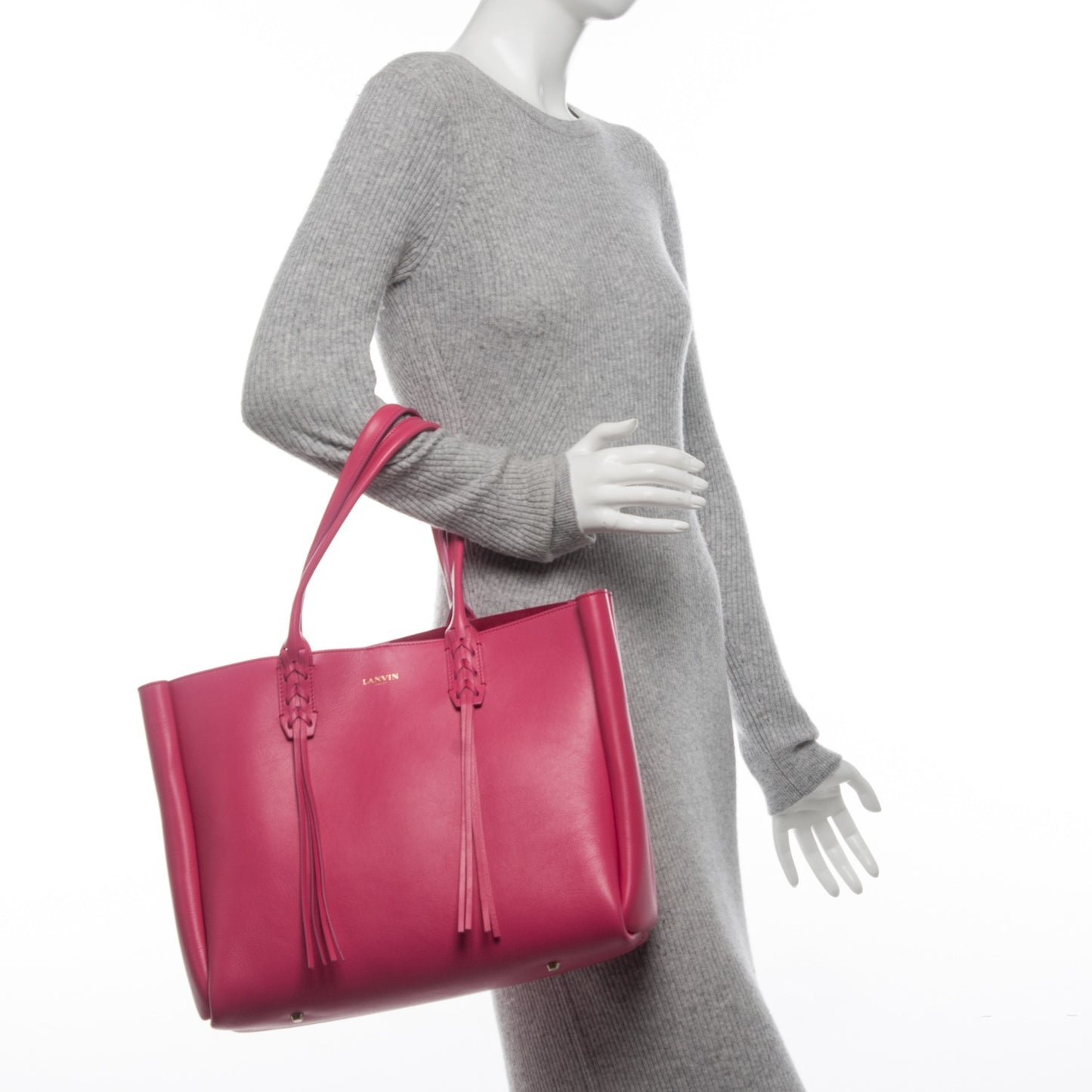 Smooth Calfskin Small Fringe Shopper Tote Bright Pink